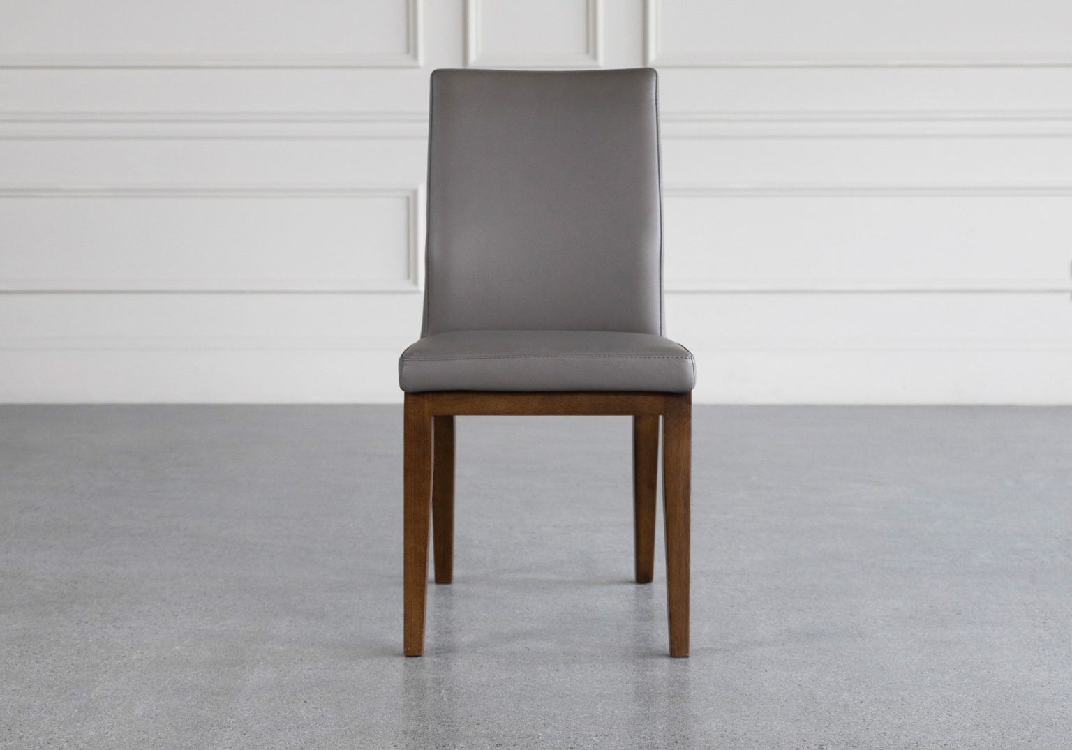 lena leather dining chair light grey walnut front