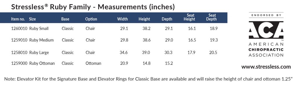 Stressless Ruby Dimensions