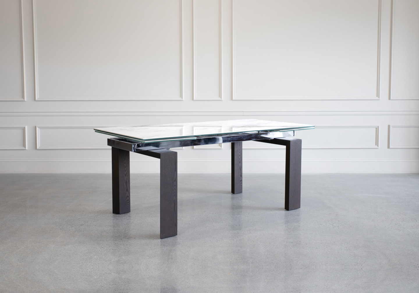 Potrero Dining Table White Ceramic Wenge Angle 1