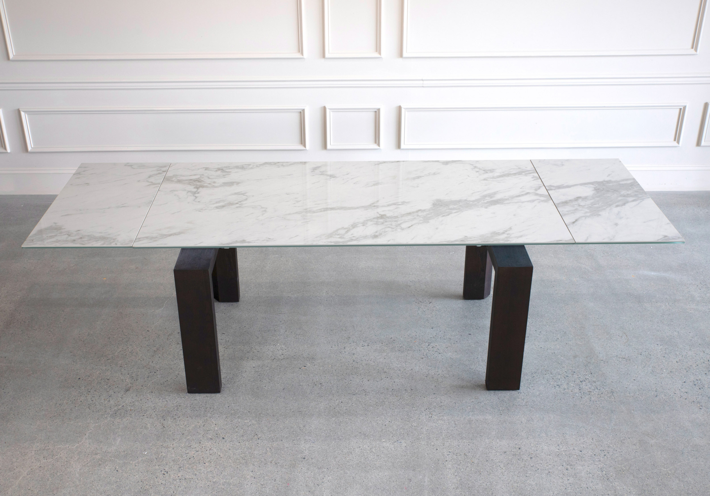 Potrero Dining Table White Ceramic Wenge Angle Top Extended 1