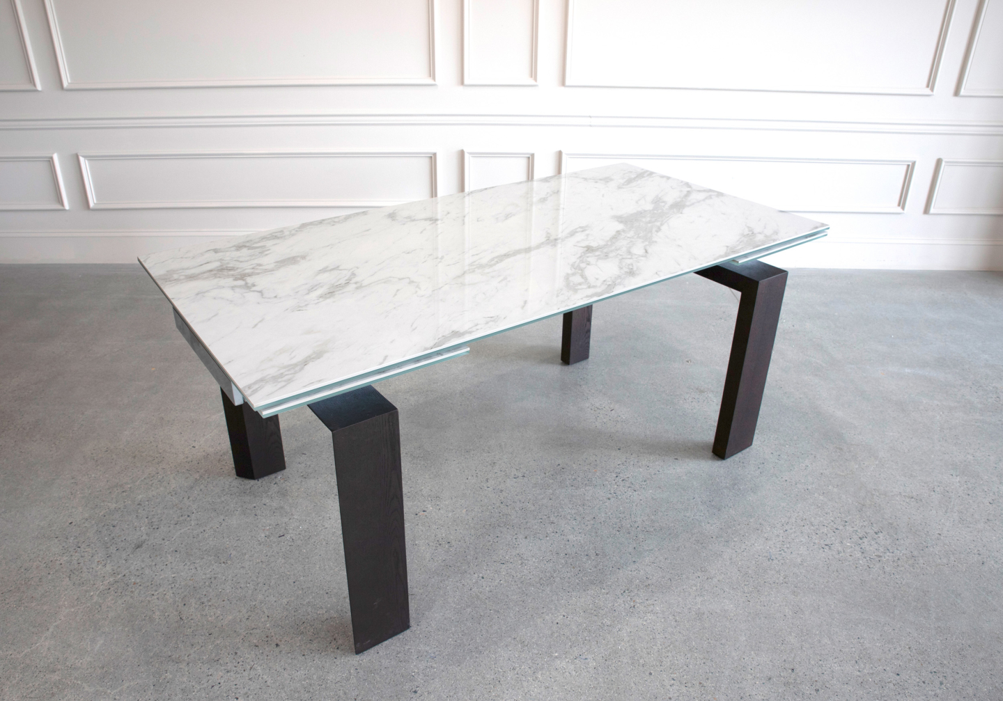 Potrero Dining Table White Ceramic Wenge Top Angle 2 1