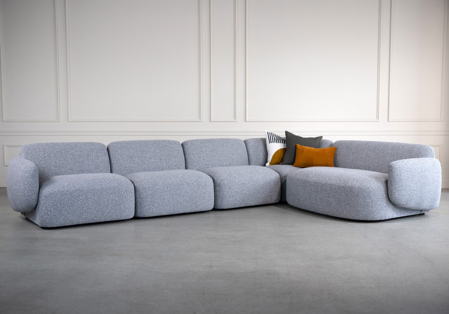Frank Sectional Grey Pillows Angle