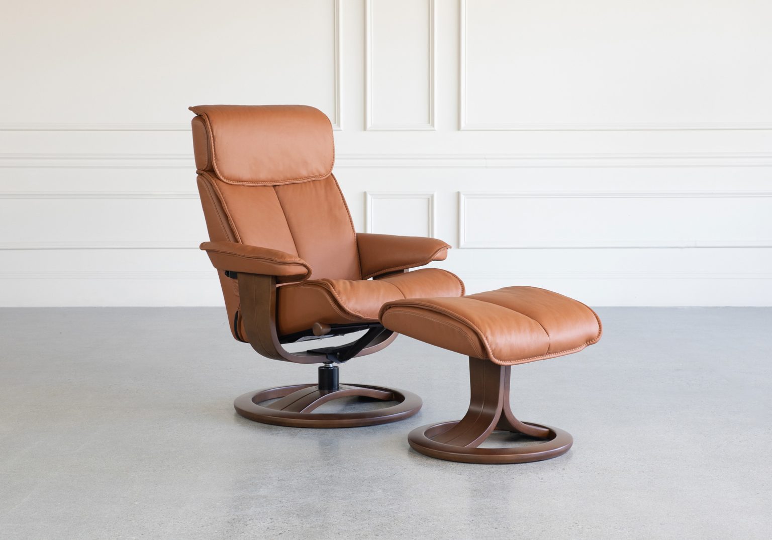 captain cognac leather recliner featured