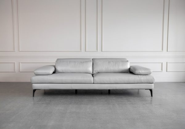 Allegra Silver L92 Leather Large Sofa - Front