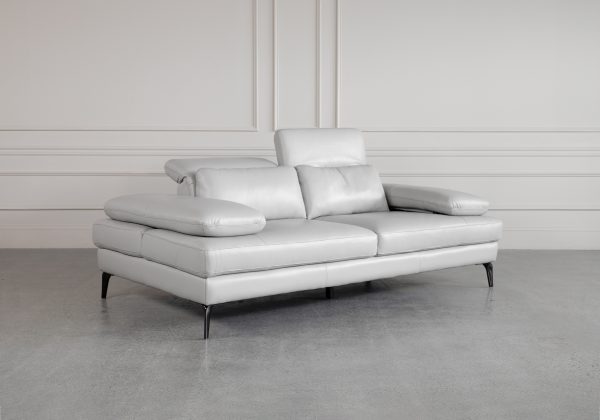 Allegra Silver L92 Leather Sofa - Angle - Headrest