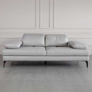 Allegra Silver L92 Leather Sofa - Front