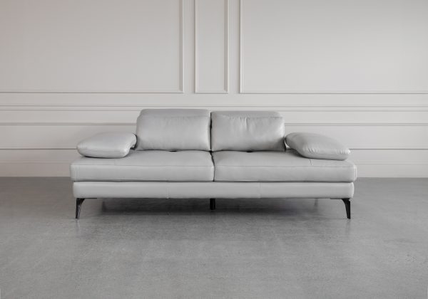 Allegra Silver L92 Leather Sofa - Front