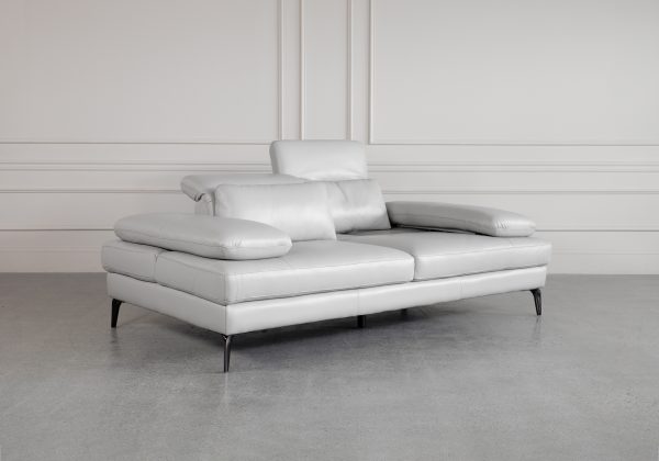 Allegra Silver Leather Sofa - Angle - Headrest