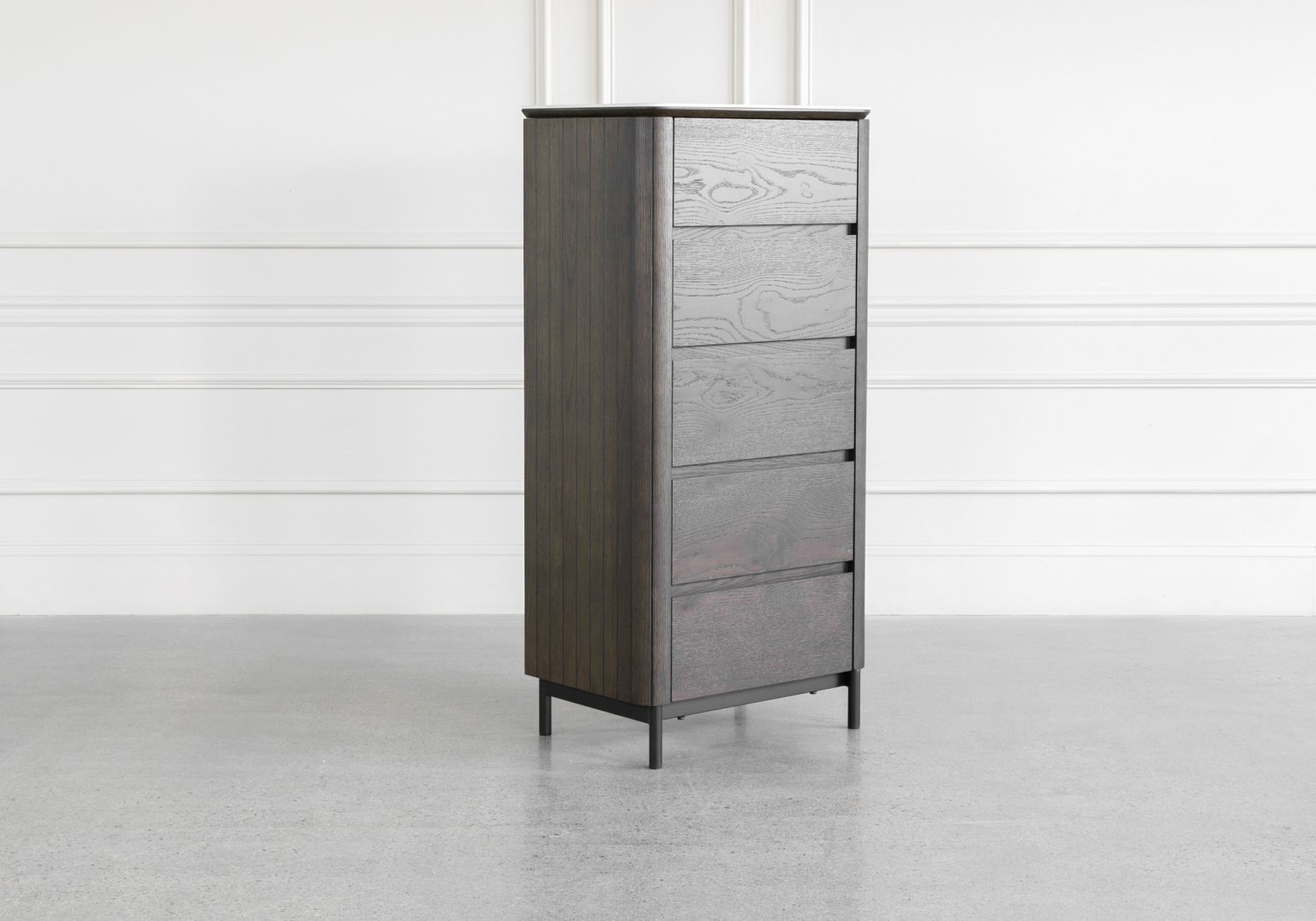 Phoenix Brown Oak Veneer Tallboy Angle